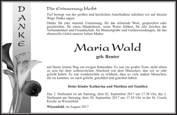 Traueranzeige von Maria Wald von Südthüringer Presse