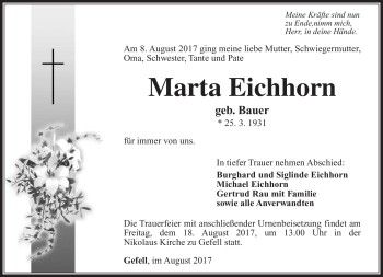 Traueranzeige von Marta Eichhorn von Südthüringer Presse