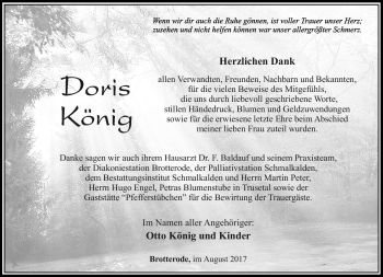 Traueranzeige von Doris König von Südthüringer Presse