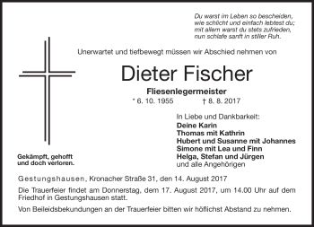 Traueranzeige von Dieter Fischer von Neue Presse Coburg