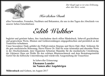 Traueranzeige von Edith Walter von Südthüringer Presse