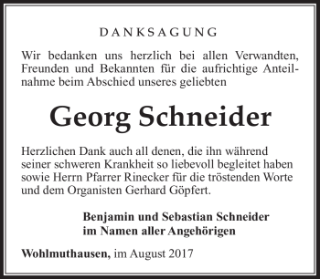 Traueranzeige von Georg Schneider von Südthüringer Presse