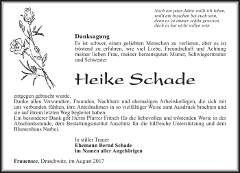 Traueranzeige von Heike Schade von Südthüringer Presse