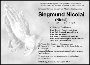 Traueranzeige von Siegmund Nicolai von Südthüringer Presse