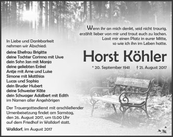 Traueranzeige von Horst Köhler von Südthüringer Presse