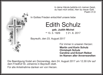Traueranzeige von Edith Schulz von Frankenpost