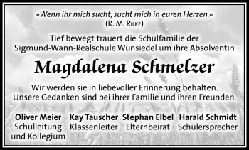 Traueranzeige von Magdalena Schmelzer von Frankenpost