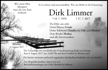 Traueranzeige von Dirk Limmer von Neue Presse Coburg