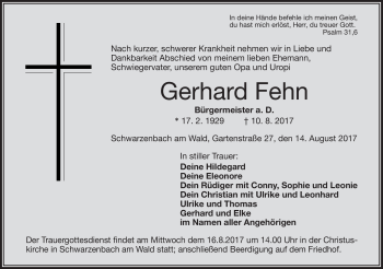 Traueranzeige von Gerhard Fehn von Frankenpost