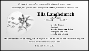 Traueranzeige von Ella Langheinrich von Frankenpost