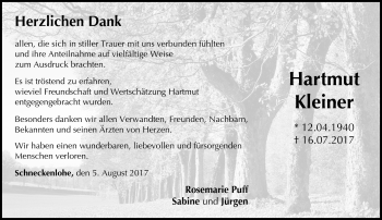 Traueranzeige von Hartmut Kleiner von Neue Presse Coburg