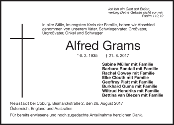 Traueranzeige von Alfred Grams von Neue Presse Coburg