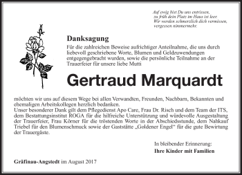 Traueranzeige von Gertraud Maquardt von Südthüringer Presse