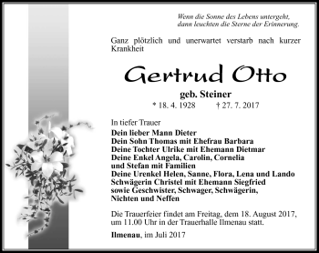 Traueranzeige von Getrud Otto von Südthüringer Presse