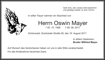 Traueranzeige von Oswin Mayer von Frankenpost