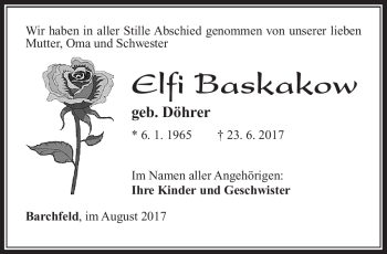Traueranzeige von Elfi Baskakow von Südthüringer Presse