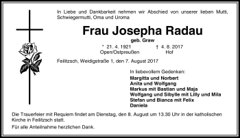Traueranzeige von Josepha Radau von Frankenpost