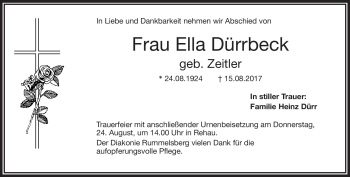 Traueranzeige von Ella Dürrbeck von Frankenpost