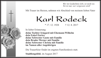 Traueranzeige von Karl Rodeck von Südthüringer Presse