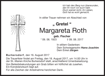 Traueranzeige von Margareta Roth von Neue Presse Coburg