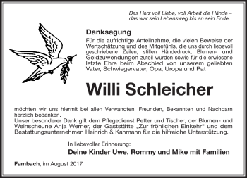 Traueranzeige von Willi Schleicher von Südthüringer Presse