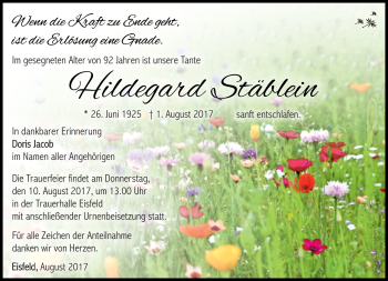 Traueranzeige von Hildegard Stäblein von Südthüringer Presse