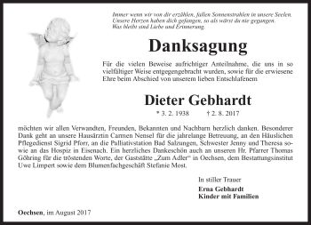 Traueranzeige von Dieter Gebhardt von Südthüringer Presse