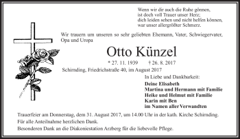 Traueranzeige von Otto Künzel von Frankenpost