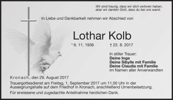 Traueranzeige von Lothar Kolb von Neue Presse Coburg