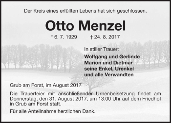 Traueranzeige von Otto Menzel von Neue Presse Coburg