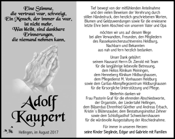 Traueranzeige von Adolf Kaupert von Südthüringer Presse