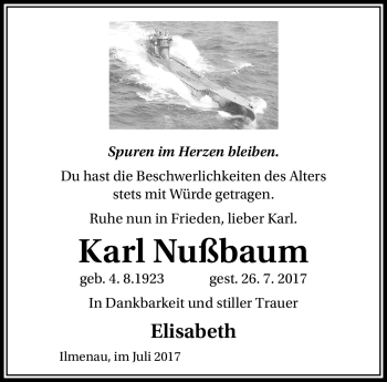 Traueranzeige von Karl Nußbaum von Südthüringer Presse