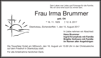 Traueranzeige von Irma Brummer von Frankenpost