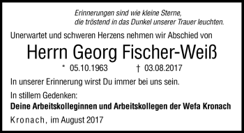 Traueranzeige von Georg Fischer-Weiß von Neue Presse Coburg