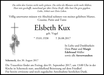 Traueranzeige von Elsbeth Kux von Neue Presse Coburg