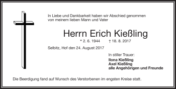 Traueranzeige von Erich Kießling von Frankenpost