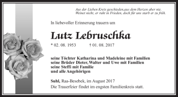 Traueranzeige von Lutz Lebruschka von Südthüringer Presse