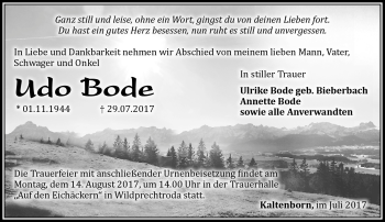 Traueranzeige von Udo Bode von Südthüringer Presse