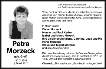Traueranzeige von Petra Morzeck von Südthüringer Presse