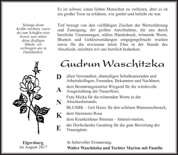 Traueranzeige von Gudrun Waschitzka von Südthüringer Presse