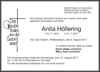Traueranzeige von Anita Höllering von Frankenpost