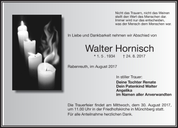 Traueranzeige von Walter Hornisch von Frankenpost