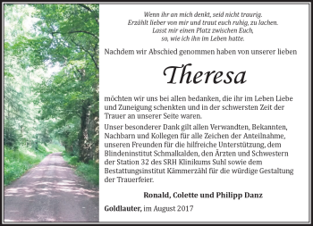 Traueranzeige von Theresa Danz von Südthüringer Presse