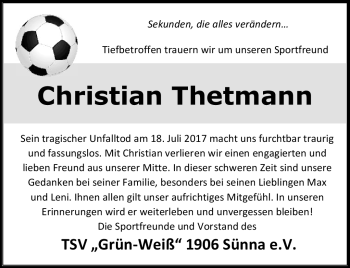 Traueranzeige von Christian Thetmann von Südthüringer Presse