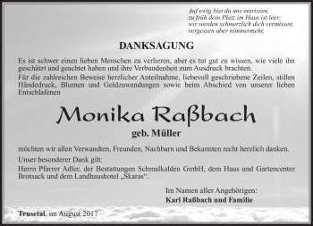 Traueranzeige von Monika Raßbach von Südthüringer Presse