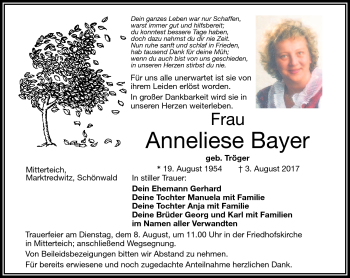 Traueranzeige von Anneliese Bayer von Frankenpost