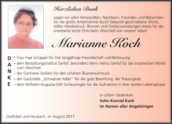 Traueranzeige von Marianne Koch von Südthüringer Presse