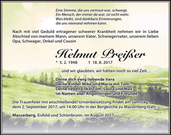 Traueranzeige von Helmut Preißer von Südthüringer Presse