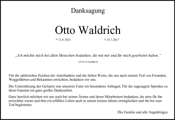 Traueranzeige von Otto Waldrich von Neue Presse Coburg