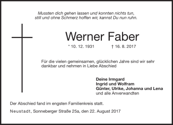 Traueranzeige von Werner Faber von Neue Presse Coburg